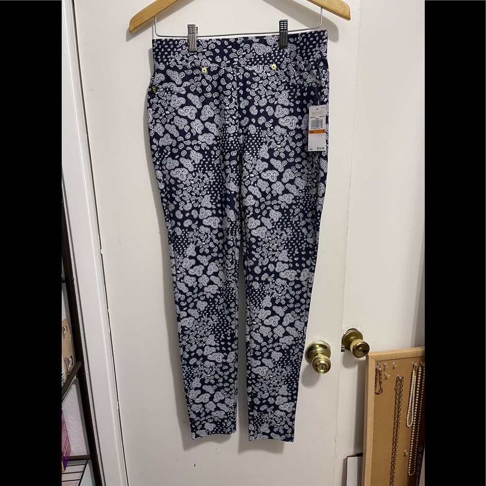 NWT Michael Kors True Navy Paisley Print Leggings Sz S